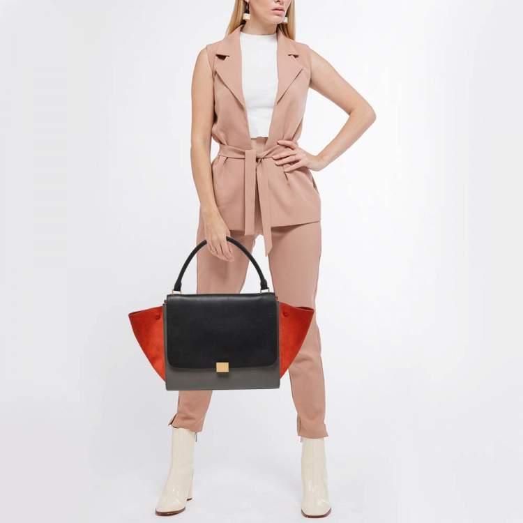Pre Owned Celine Tricolor Leather and Suede Large Trapeze Bag