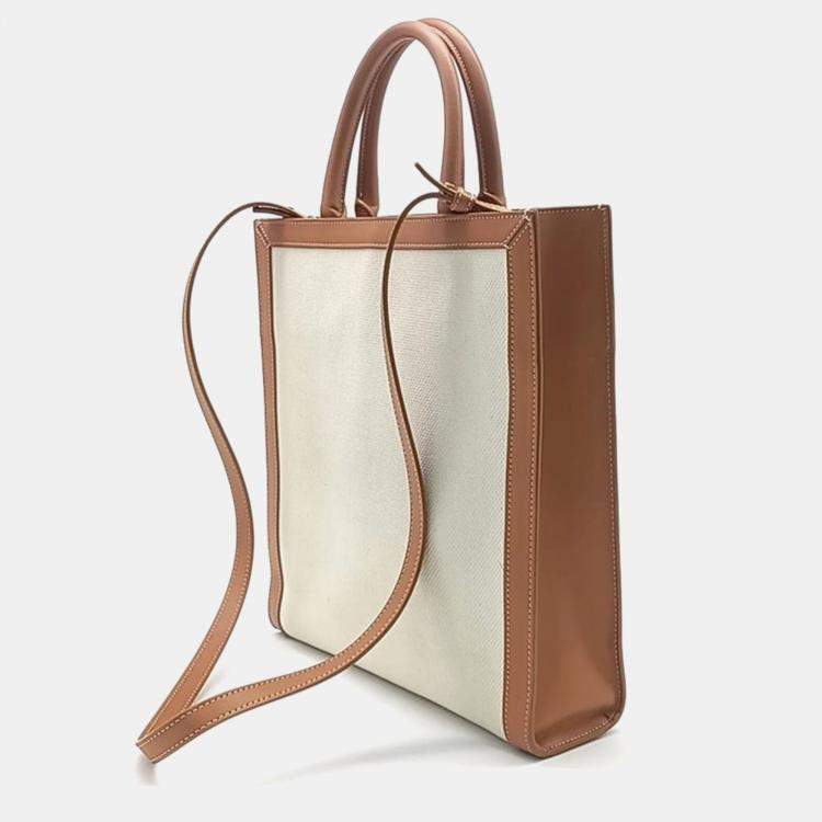 Celine Beige Brown Fabric and Leather Small Cabas Vertical Tote Bag Celine TLC