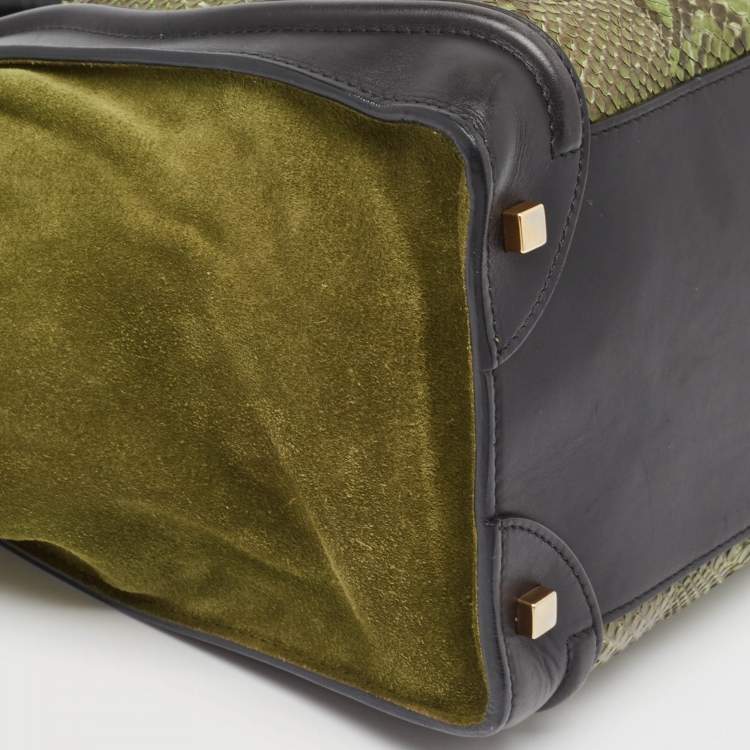 Pre Owned Celine Black/Green Python and Leather/Suede Mini Luggage Tote