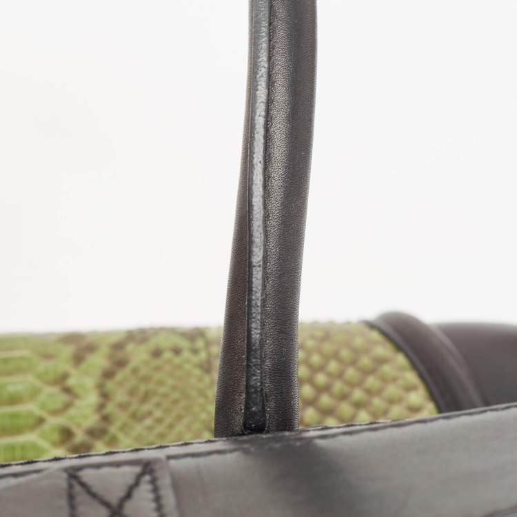 Pre Owned Celine Black/Green Python and Leather/Suede Mini Luggage Tote