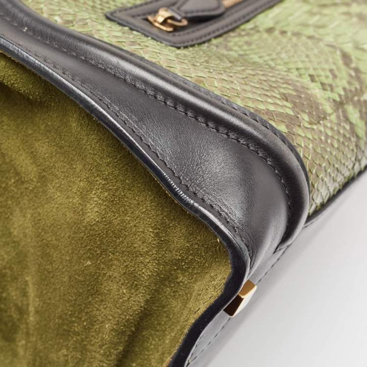 Pre Owned Celine Black/Green Python and Leather/Suede Mini Luggage Tote