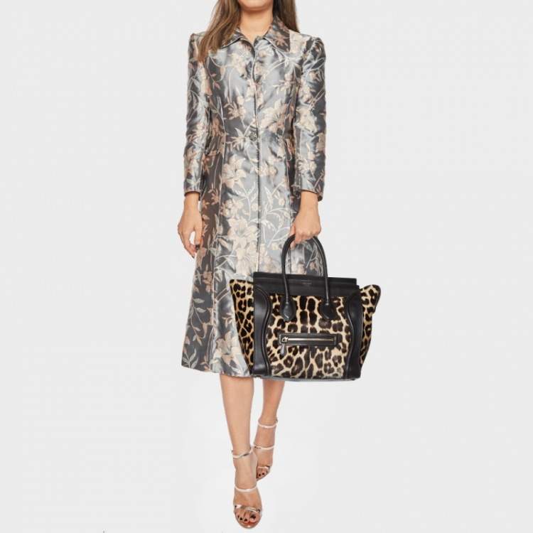 Pre Owned Celine Brown Leopard Print Calfhair and Leather Mini Luggage Tote
