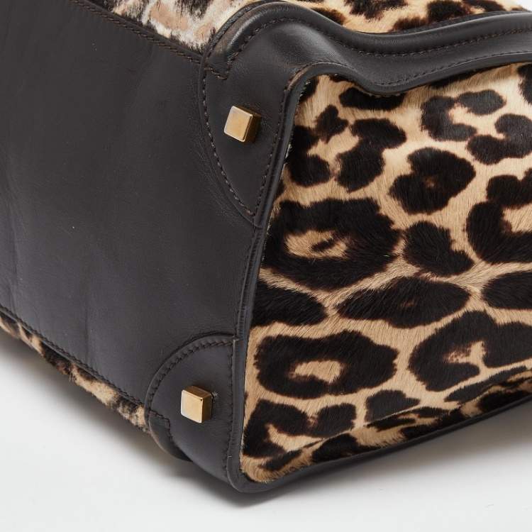 Pre Owned Celine Brown Leopard Print Calfhair and Leather Mini Luggage Tote
