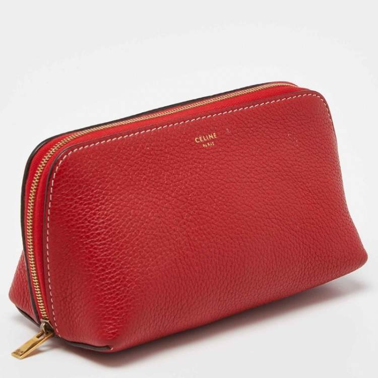 Pre Owned Celine Red Leather Cosmetic Pouch