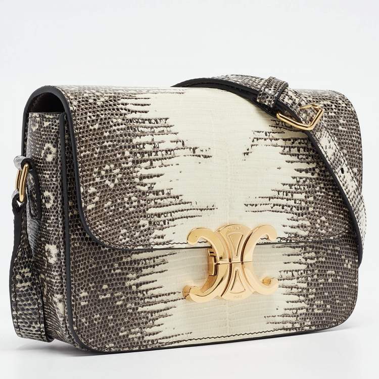 Pre Owned Celine Natural Lizard Teen Triomphe Shoulder Bag