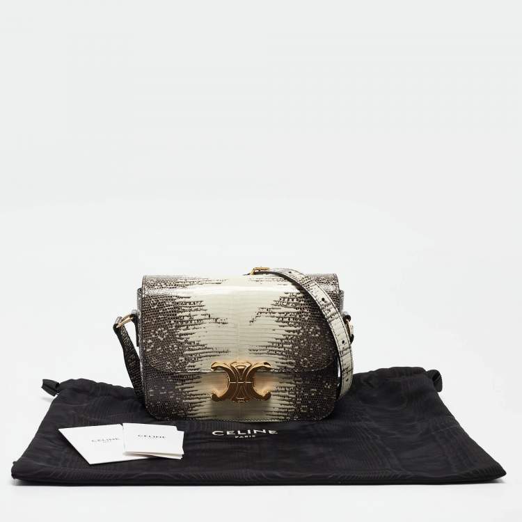 Pre Owned Celine Natural Lizard Teen Triomphe Shoulder Bag