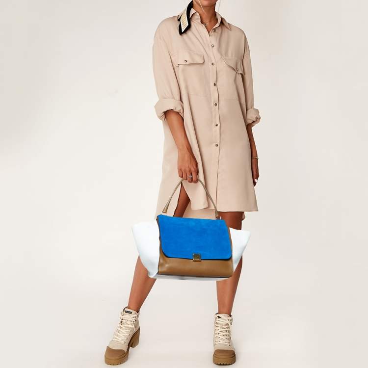Pre Owned Celine Tricolor Leather and Suede Large Trapeze Bag