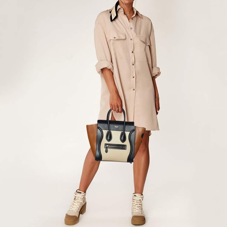 Pre Owned Celine Tri Color Leather Micro Luggage Tote