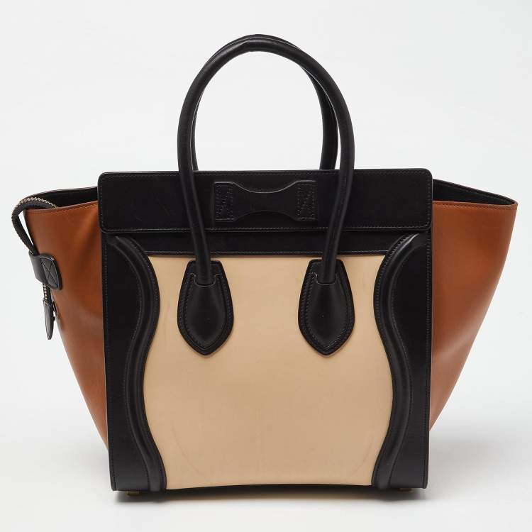 Pre Owned Celine Tri Color Leather Micro Luggage Tote
