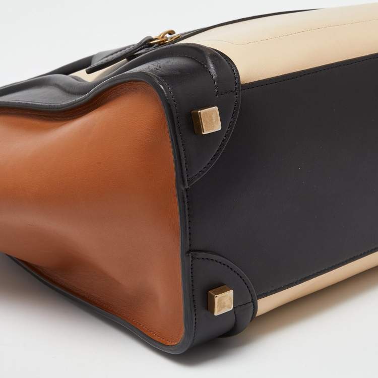 Pre Owned Celine Tri Color Leather Micro Luggage Tote