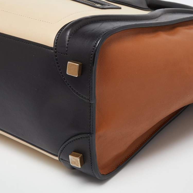 Pre Owned Celine Tri Color Leather Micro Luggage Tote