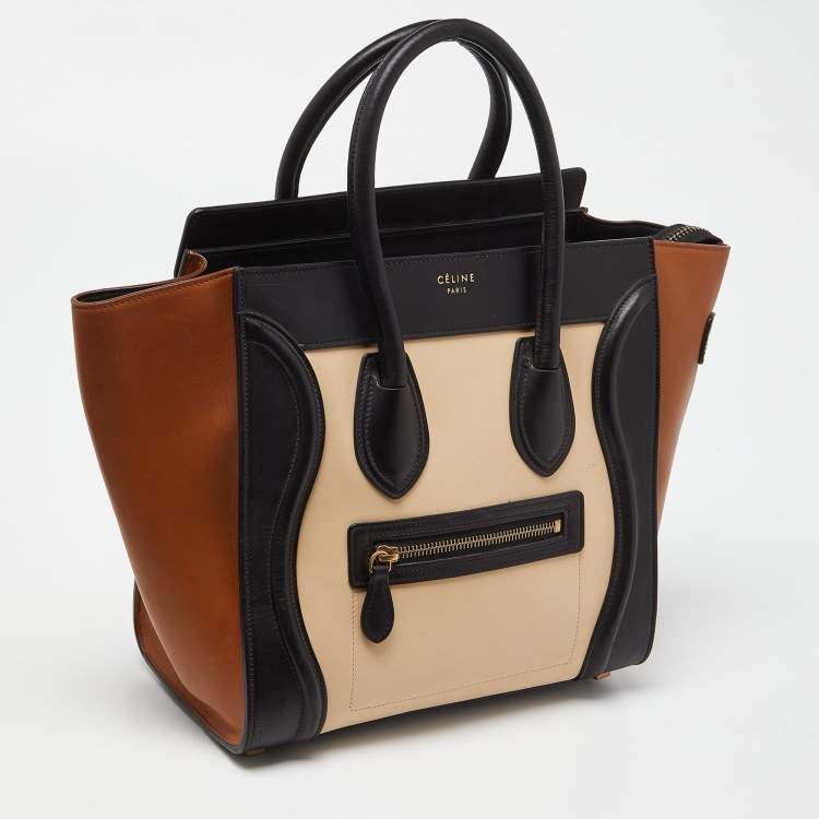 Pre Owned Celine Tri Color Leather Micro Luggage Tote