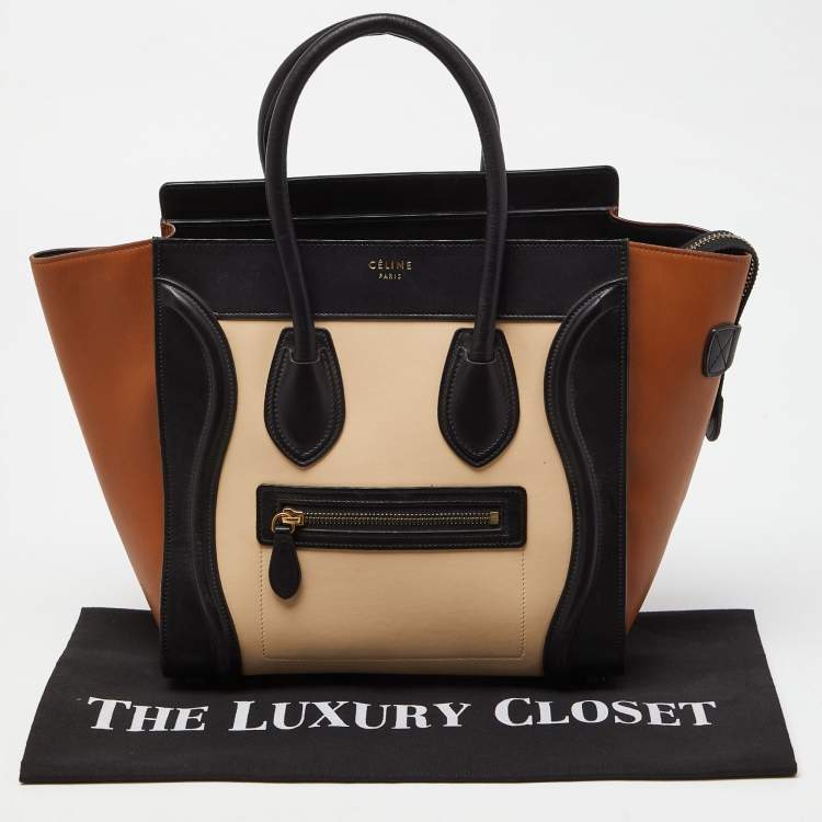 Pre Owned Celine Tri Color Leather Micro Luggage Tote