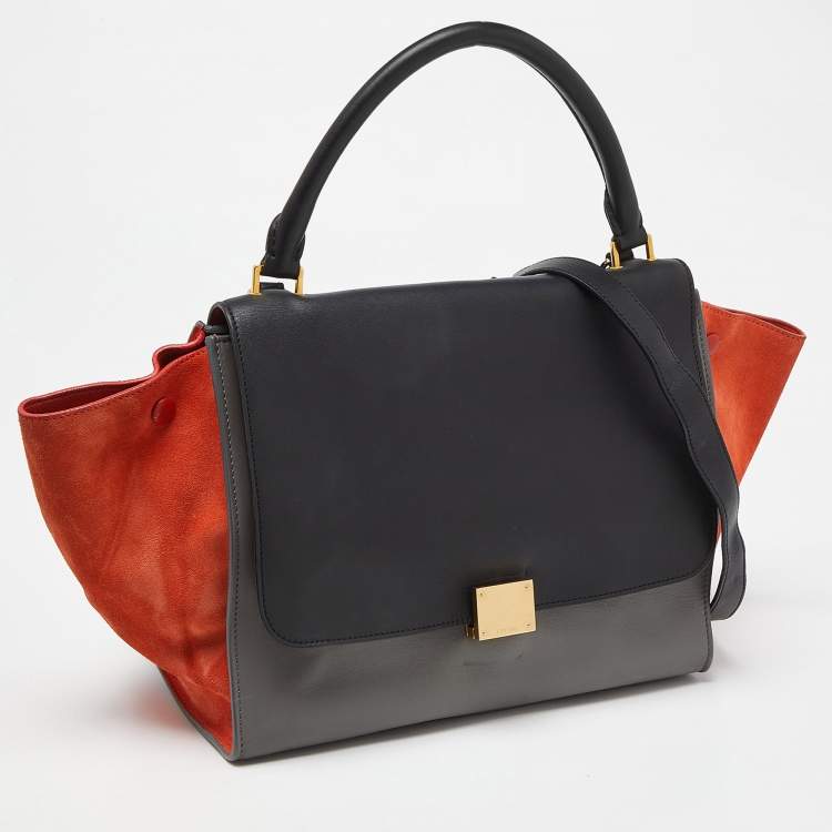 Pre Owned Celine Tricolor Leather and Suede Medium Trapeze Bag