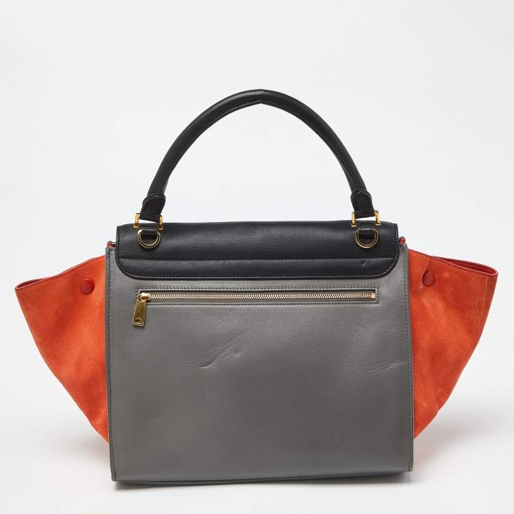 Pre Owned Celine Tricolor Leather and Suede Medium Trapeze Bag