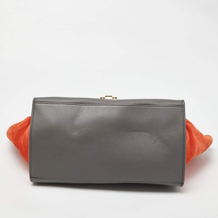 Pre Owned Celine Tricolor Leather and Suede Medium Trapeze Bag