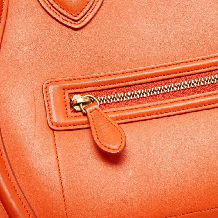 Pre Owned Celine Orange Leather Mini Luggage Tote