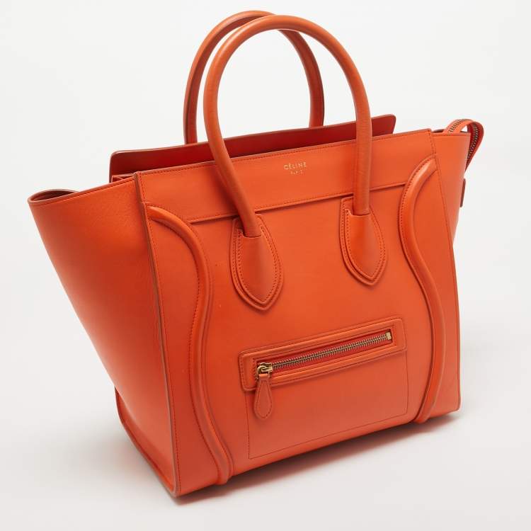 Pre Owned Celine Orange Leather Mini Luggage Tote