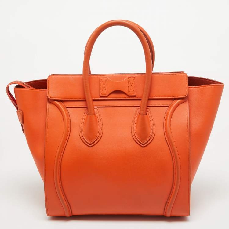 Pre Owned Celine Orange Leather Mini Luggage Tote