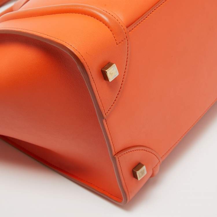 Pre Owned Celine Orange Leather Mini Luggage Tote