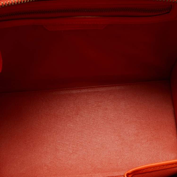Pre Owned Celine Orange Leather Mini Luggage Tote