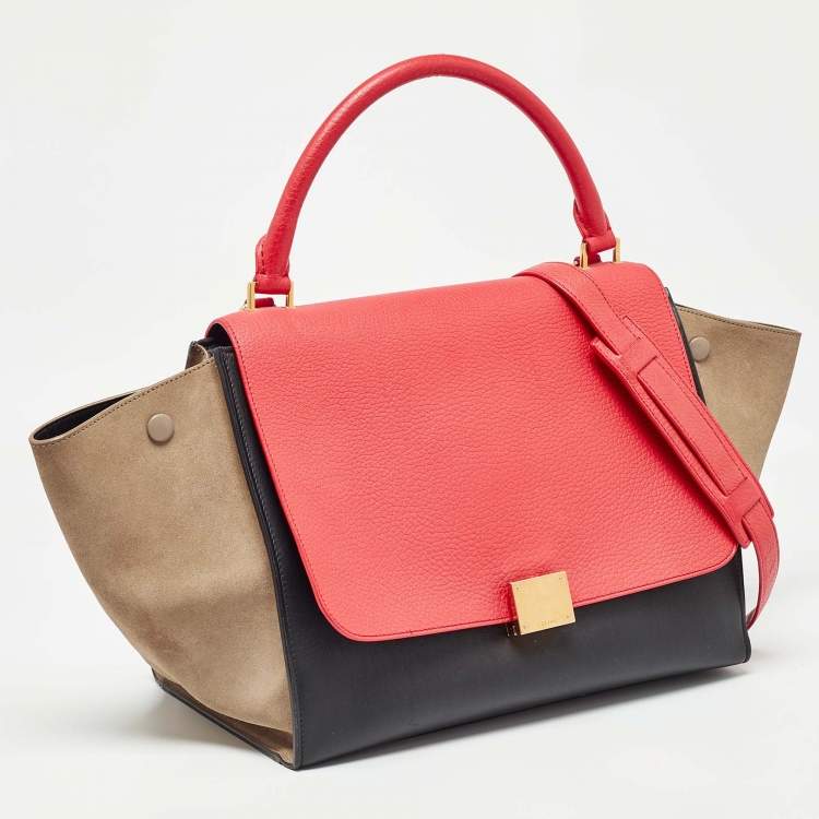 Pre Owned Celine Tricolor Leather and Suede Medium Trapeze Bag