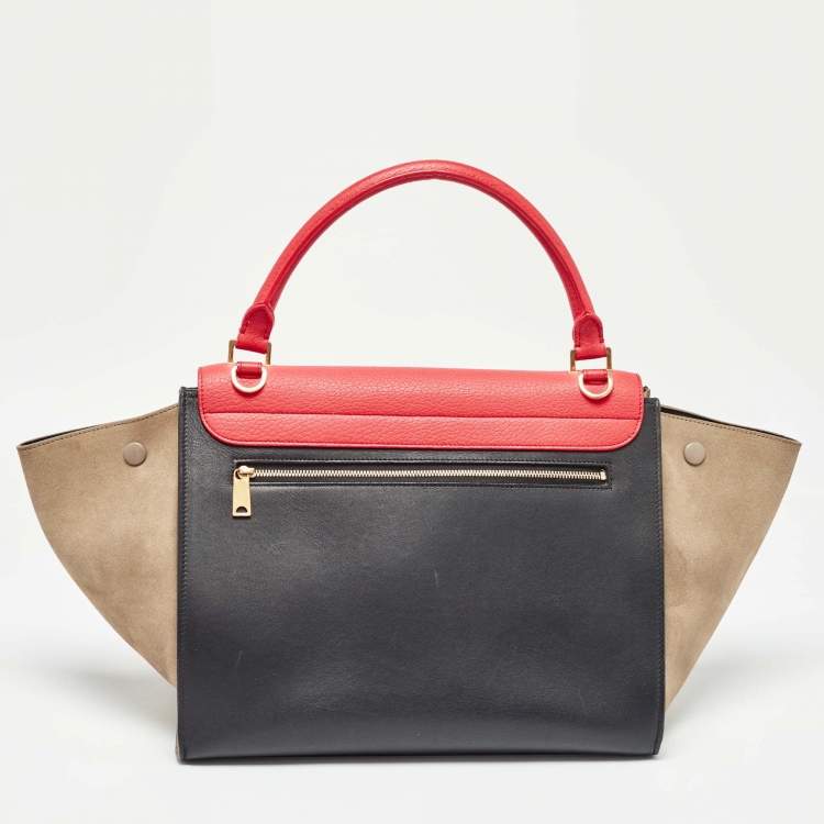 Pre Owned Celine Tricolor Leather and Suede Medium Trapeze Bag