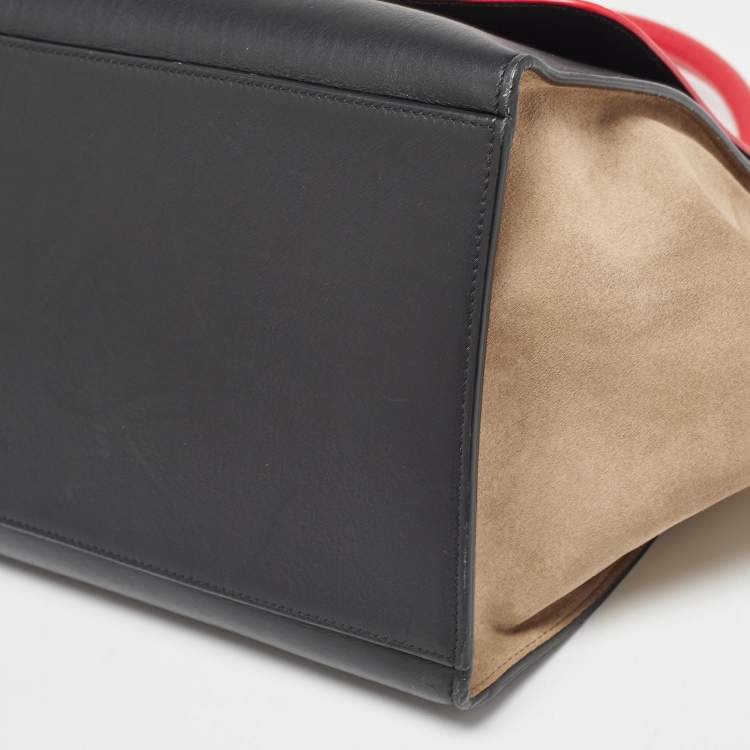 Pre Owned Celine Tricolor Leather and Suede Medium Trapeze Bag