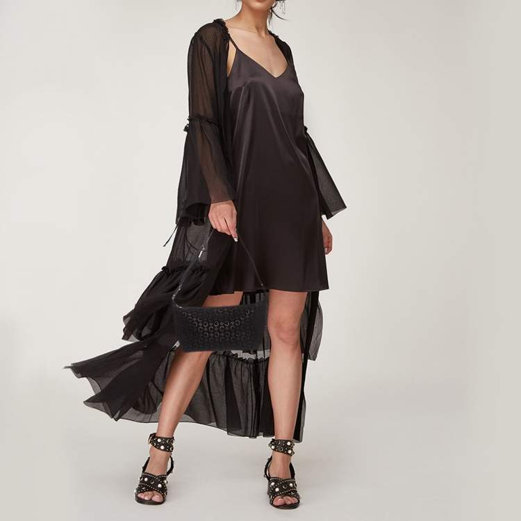 Pre Owned Celine Black Macadam Embossed Suede and Leather Baguette Bag