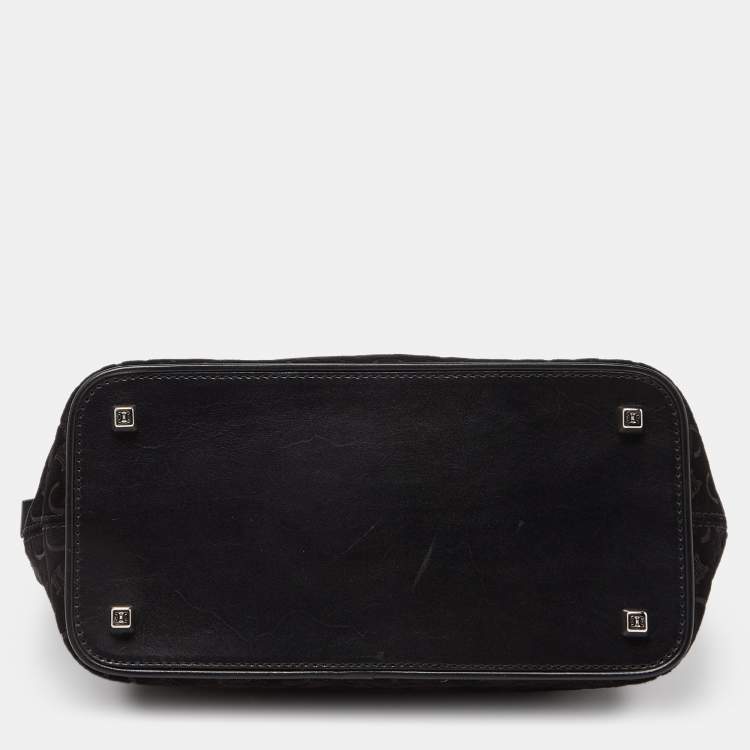 Pre Owned Celine Black Macadam Embossed Suede and Leather Baguette Bag