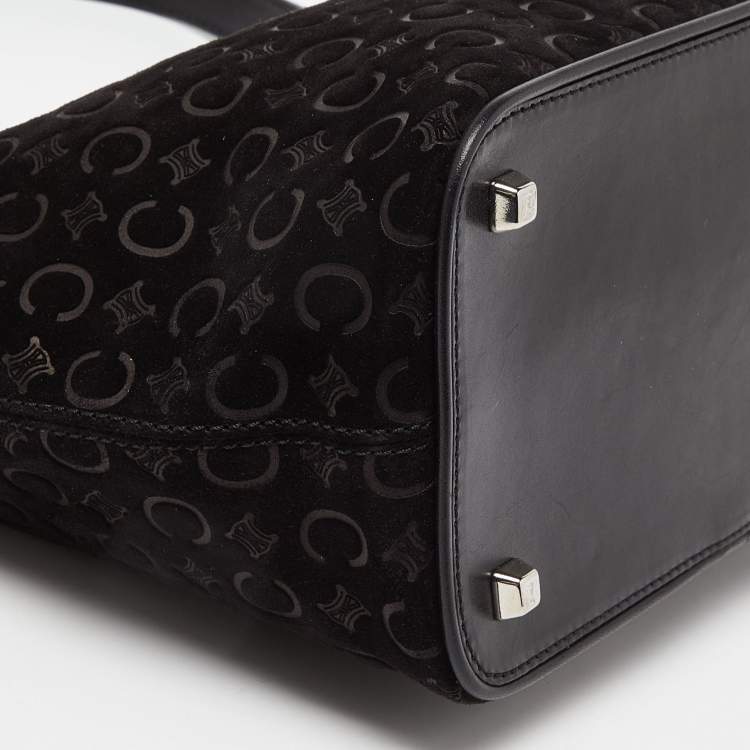 Pre Owned Celine Black Macadam Embossed Suede and Leather Baguette Bag