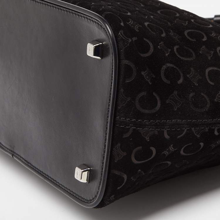 Pre Owned Celine Black Macadam Embossed Suede and Leather Baguette Bag