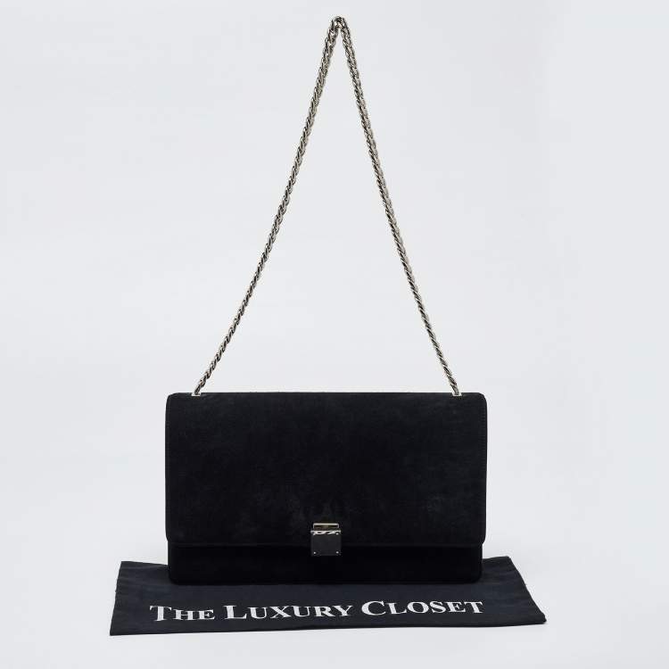 Pre Owned Celine Black Suede and Leather Medium Case Chain Flap Shoulder Bag
