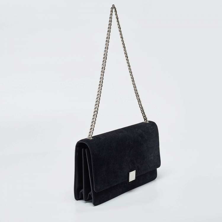 Pre Owned Celine Black Suede and Leather Medium Case Chain Flap Shoulder Bag