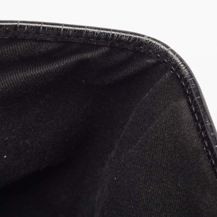 Pre Owned Celine Black/Brown Macadam Fabric and Croc Embossed Leather Tote