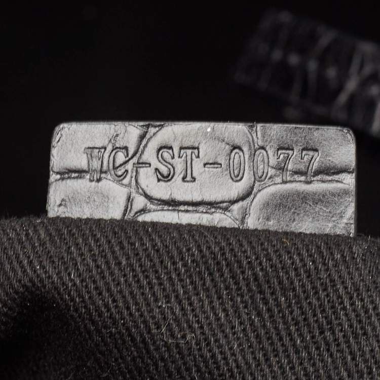 Pre Owned Celine Black/Brown Macadam Fabric and Croc Embossed Leather Tote