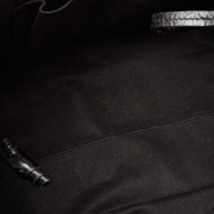 Pre Owned Celine Black/Brown Macadam Fabric and Croc Embossed Leather Tote