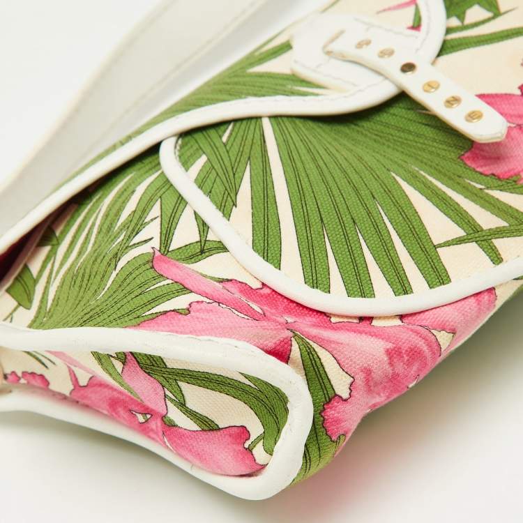 Pre Owned Celine Multicolor Tropical Print Canvas and Leather Shoulder Bag