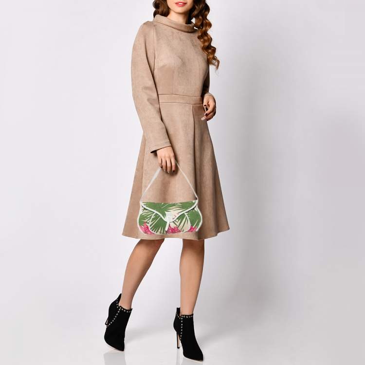 Pre Owned Celine Multicolor Tropical Print Canvas and Leather Shoulder Bag