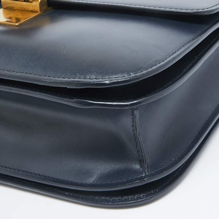 Pre Owned Celine Navy Blue Leather Medium Classic Box Shoulder Bag