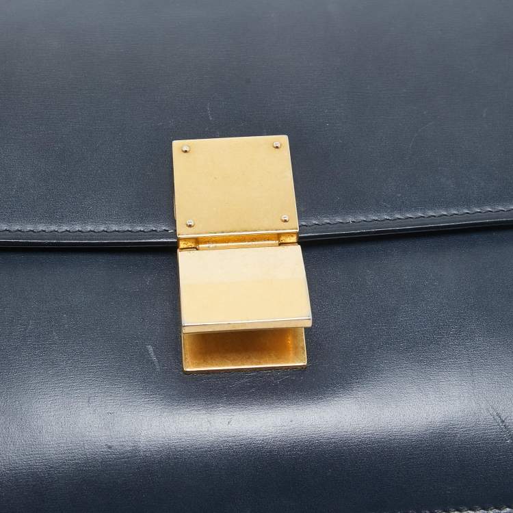 Pre Owned Celine Navy Blue Leather Medium Classic Box Shoulder Bag