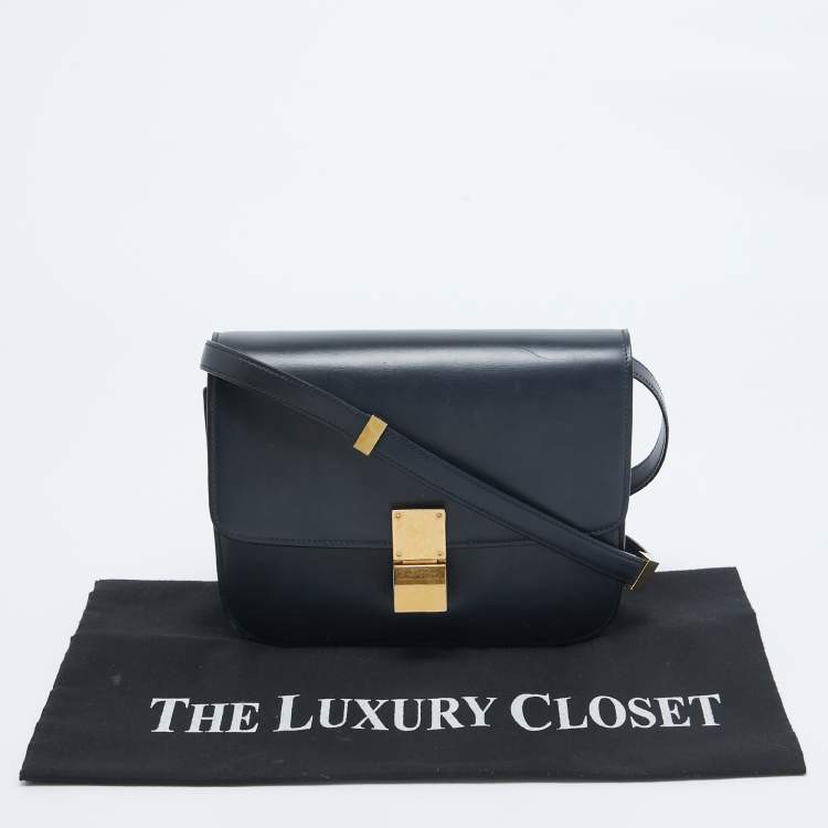 Pre Owned Celine Navy Blue Leather Medium Classic Box Shoulder Bag