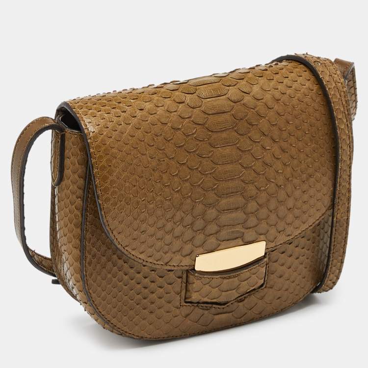 Pre Owned Celine Olive Green Python Small Trotteur Crossbody Bag