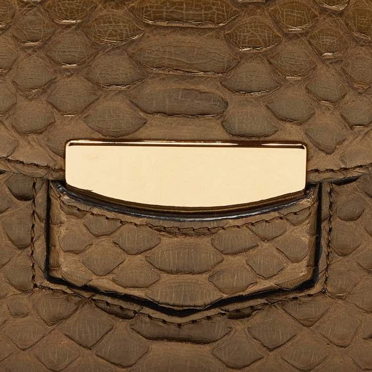 Pre Owned Celine Olive Green Python Small Trotteur Crossbody Bag