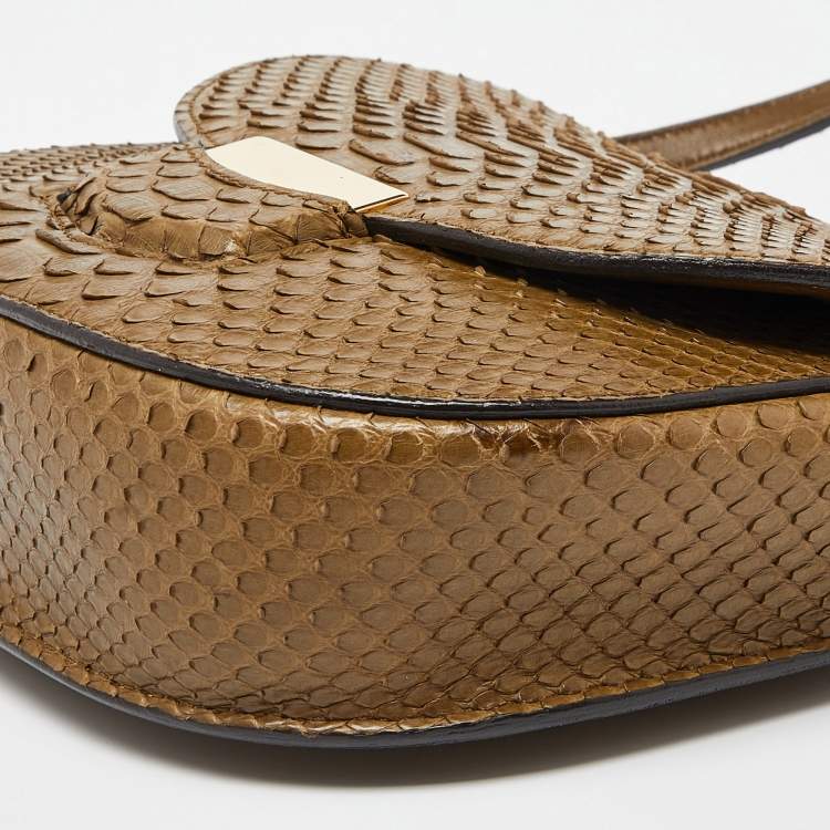 Pre Owned Celine Olive Green Python Small Trotteur Crossbody Bag