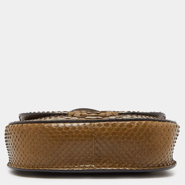 Pre Owned Celine Olive Green Python Small Trotteur Crossbody Bag