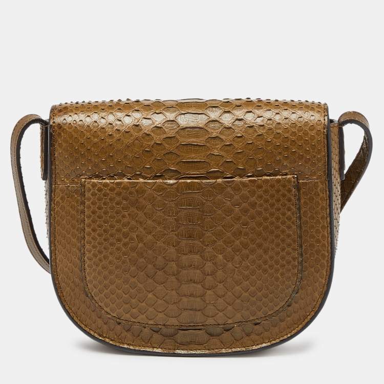 Pre Owned Celine Olive Green Python Small Trotteur Crossbody Bag