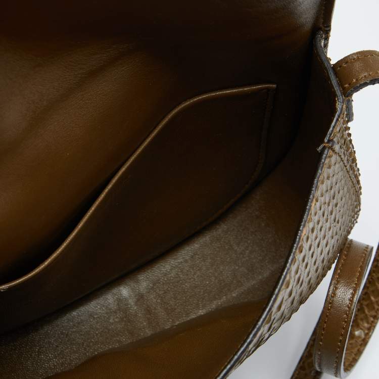 Pre Owned Celine Olive Green Python Small Trotteur Crossbody Bag