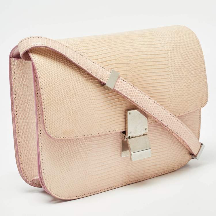 مملوكة مسبقًا Celine Pink Lizard Medium Classic Box Shoulder Bag