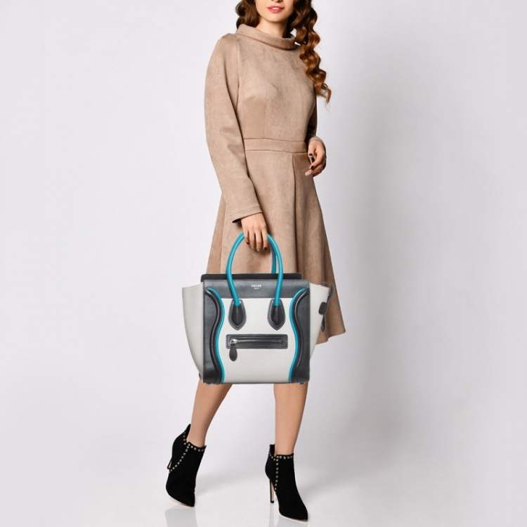 Pre Owned Celine Tricolor Leather Micro Luggage Tote